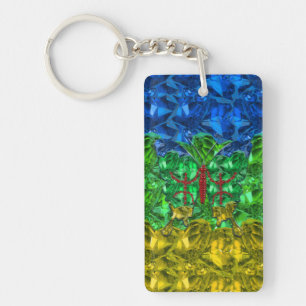 Hearts and butterfly on background of Amazigh flag Keychain