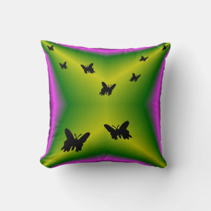 Hearts and Butterfly on purple green Rainbow-Art Throw Pillow
