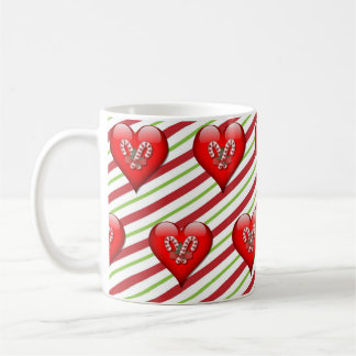 Hearts and Candy Cane Christmas Coffee Mug