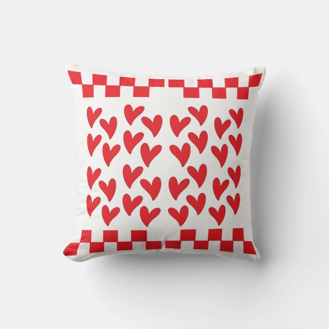 Hearts and Checkers squares Throw Pillow (Front)