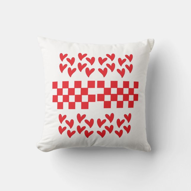Hearts and Checkers squares Throw Pillow (Front)