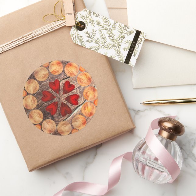 Hearts and circles in Kaleidoscope Classic Round Sticker (Gifting)