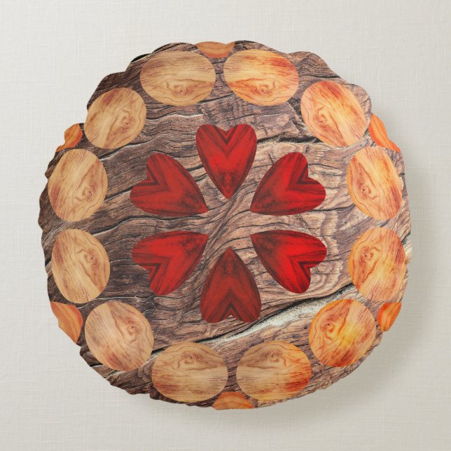 Hearts and circles in Kaleidoscope Round Pillow (Front)