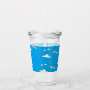Hearts and clouds on blue acrylic tumbler