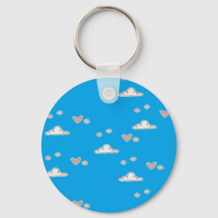 Hearts and clouds on blue keychain
