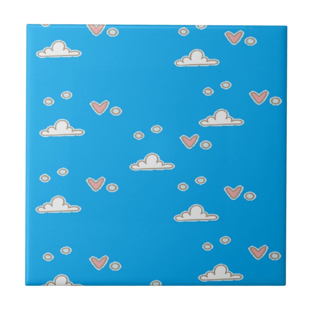 Hearts and clouds on blue  tile (Front)