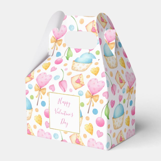 Hearts and Cupcakes Delightful Watercolor Pattern Favor Box (Front Side)