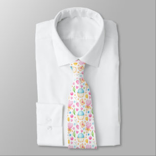 Hearts and Cupcakes Delightful Watercolor Pattern Tie