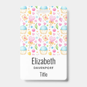Hearts and Cupcakes Sweet Watercolor Pattern Badge