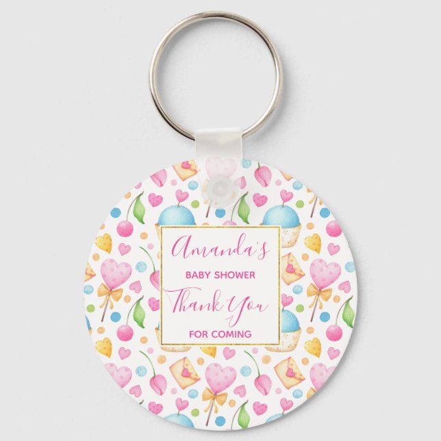 Hearts and Cupcakes Sweet Watercolor Pattern Keychain (Front)