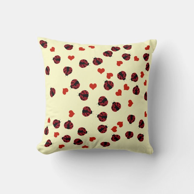 hearts and cute ladybugs throw pillow (Front)