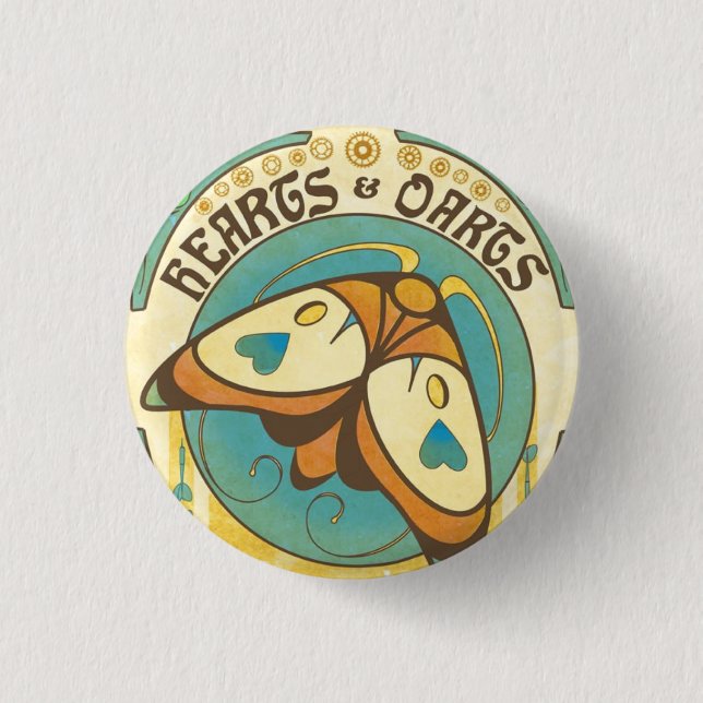 Hearts and Darts Art Nouveau Moth Button Pin (Front)