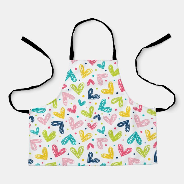  Hearts and dots in doodle style Apron (Front)
