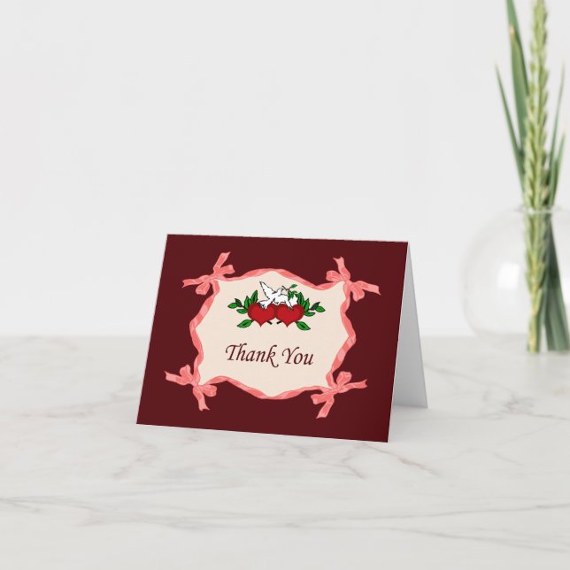 Hearts And Dove Thank You Card (Front)