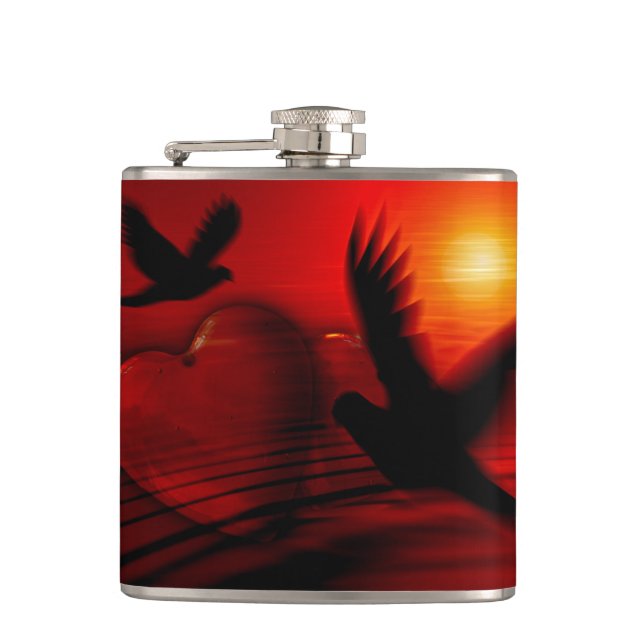 Hearts and Doves Hip Flask (Front)