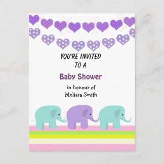 Hearts and Elephants Baby Shower Invitation