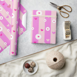Hearts and flower stripes wrapping paper