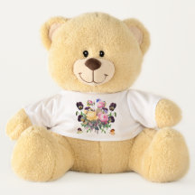 HEARTS AND FLOWERS CUSTOM NAME TEDDY BEAR