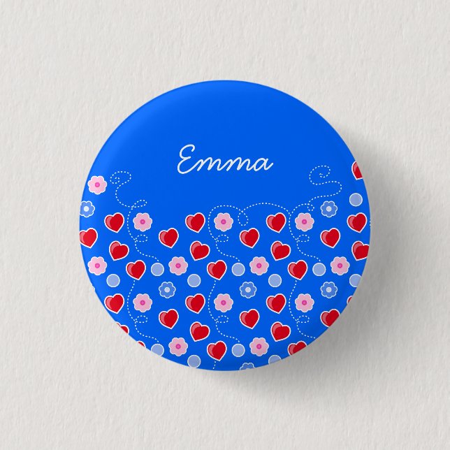 Hearts and Flowers customizable Button (Front)