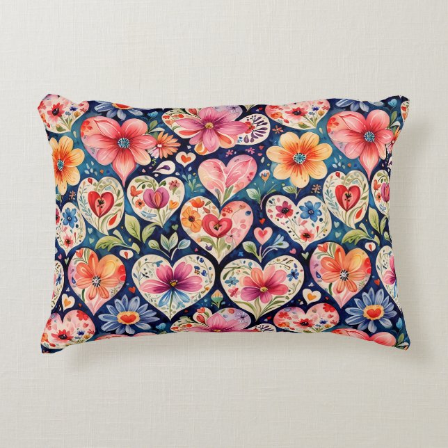 Hearts and Flowers Girl's Room Accent Pillow (Front)