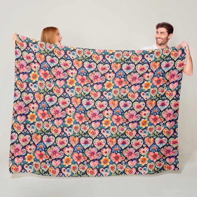 Hearts and Flowers Girl's Room Fleece Blanket (In Situ)