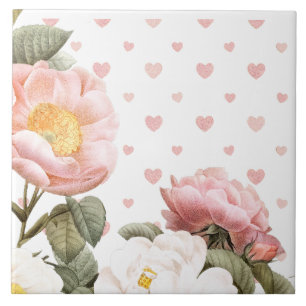 Hearts and Flowers in pretty pastel pink Tile