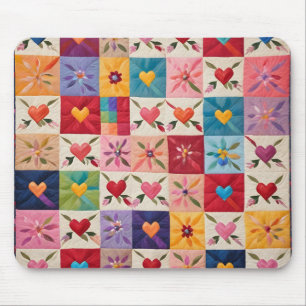Hearts and flowers quilt mouse pad