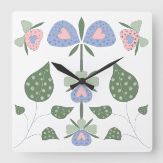 Hearts and Flowers Square Wall Clock