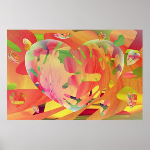 Hearts and Flowers Sunburst Colours Poster
