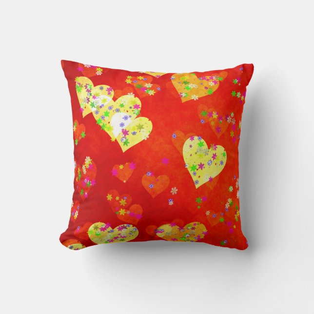 Hearts and flowers throw pillow (Front)