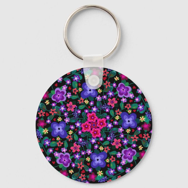 Hearts and Flowers Two Designs Boho Beautiful  Keychain (Front)