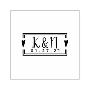 Hearts and Frame Initial Logo Wedding Stamp