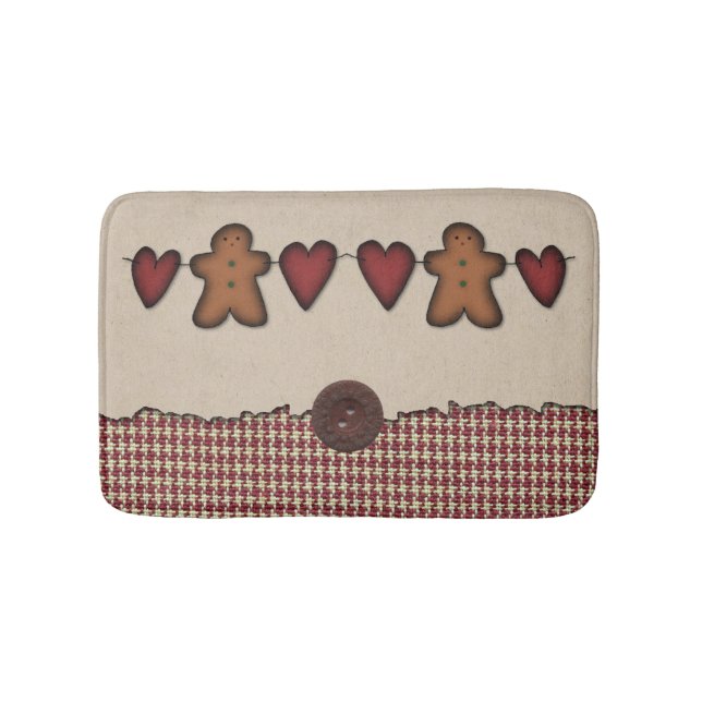Hearts and Gingerbread Man Bath Mat (Front)