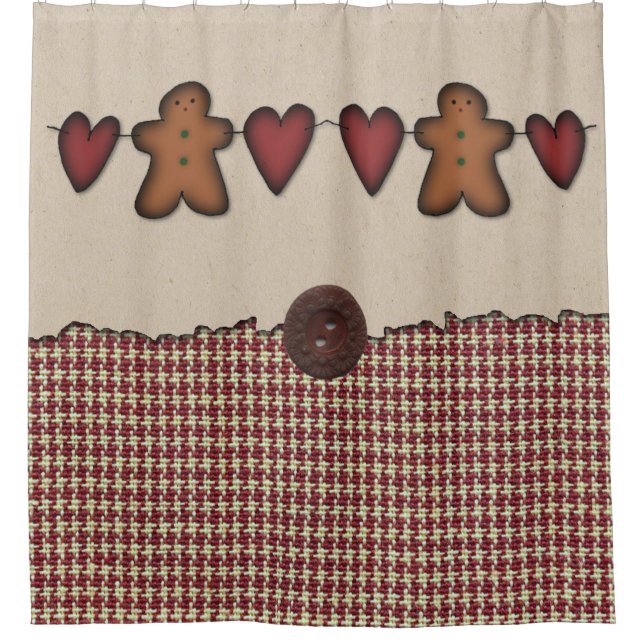 Hearts And Gingerbread Man Shower Curtain (Front)