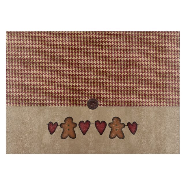 Hearts And Gingerbread Men Glass Cutting Board (Front)