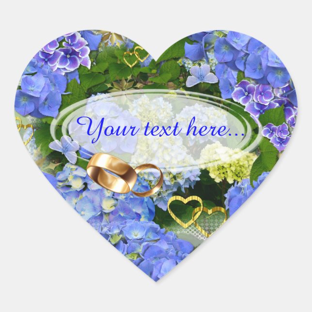 Hearts and Hydrangeas Custom Text Heart Sticker (Front)