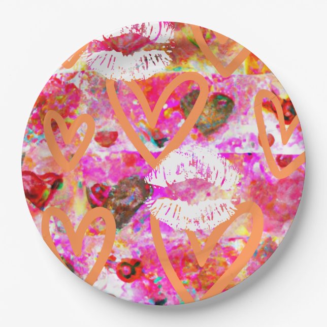 Hearts and Lips Paper Plate (Front)
