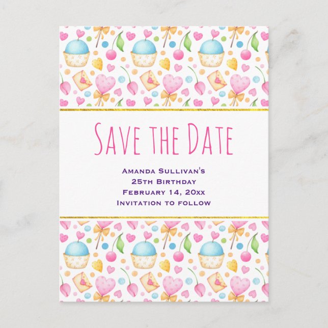 Hearts and Love Delightful Watercolor Pattern Invitation Postcard (Front)