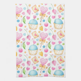 Hearts and Love Delightful Watercolor Pattern Kitchen Towel
