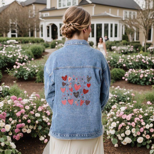 Hearts And Love Pattern  Denim Jacket (Wedding Back)