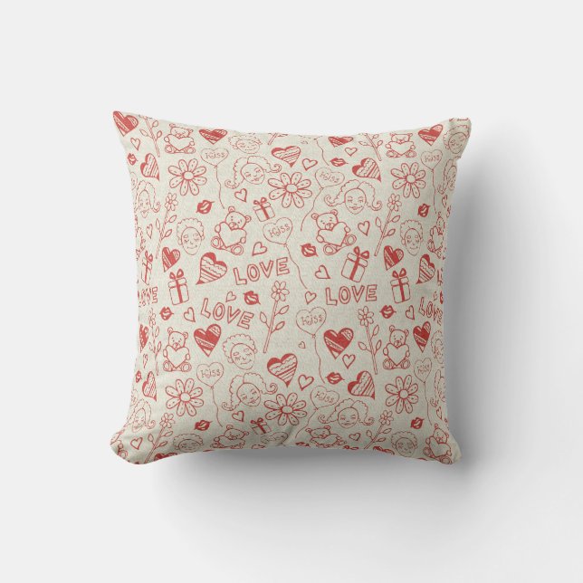 Hearts and Love Throw Pillow (Front)