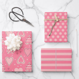 Hearts and Love Wrapping Paper Set of 3