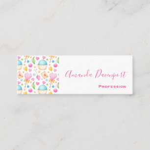 Hearts and Muffins Delightful Watercolor Pattern Mini Business Card