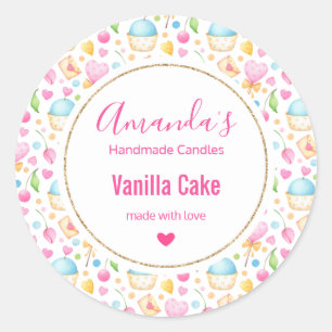 Hearts and Muffins Watercolor Pattern Candle Biz Classic Round Sticker
