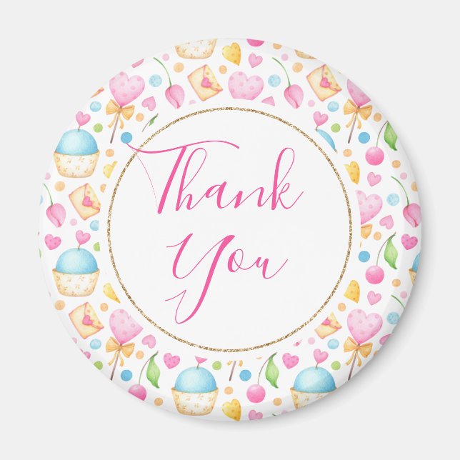Hearts and Muffins Watercolor Pattern Thank You Magnet (Front)