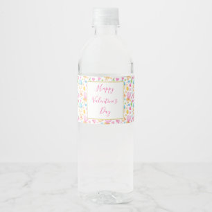 Hearts and Muffins Watercolor Pattern Valentine's Water Bottle Label