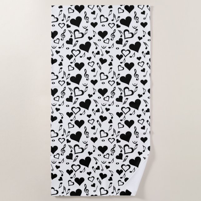 Hearts and Music Notes Beach Towel (Front)