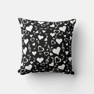 Hearts and Music Notes Throw Pillow