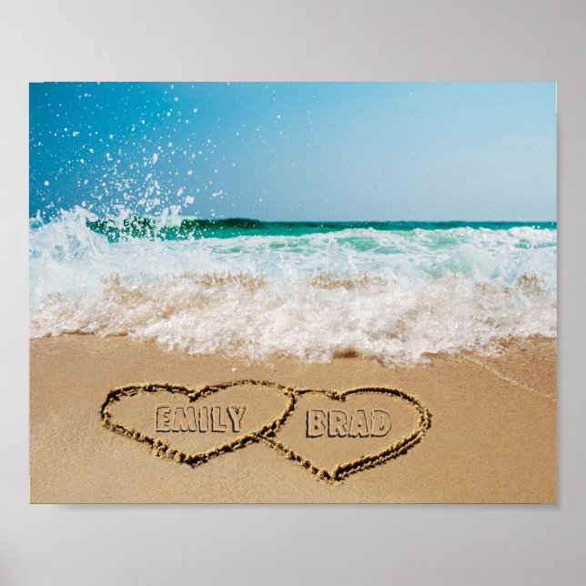 Hearts And Names In Sand Personalized Picture  Poster (Front)