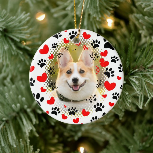 Hearts And Paw Prints Dog Frame Ceramic Ornament (Tree)